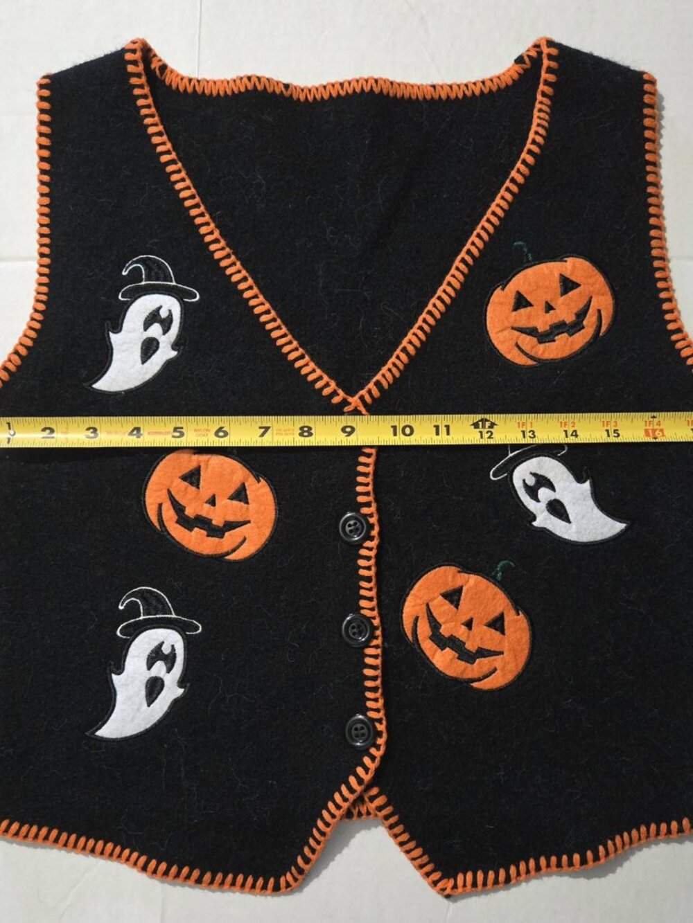 Cider Women's M Black Halloween Sweater Vest Pumpkin Ghost Witch Hat V-Neck Knit